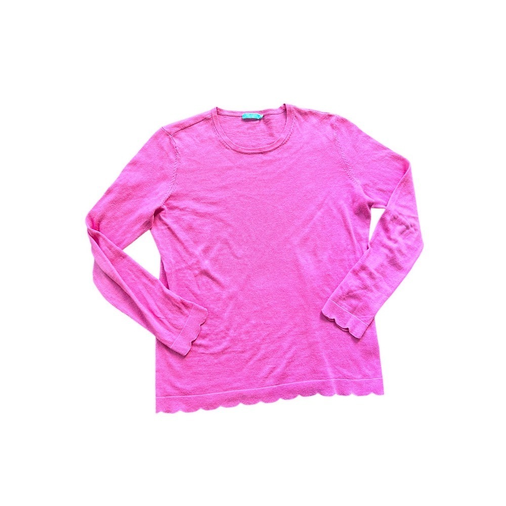 J.McLaughlin Pink Cotton Blend Long Sleeve Sweater Scalloped Hemline Women's XS‎